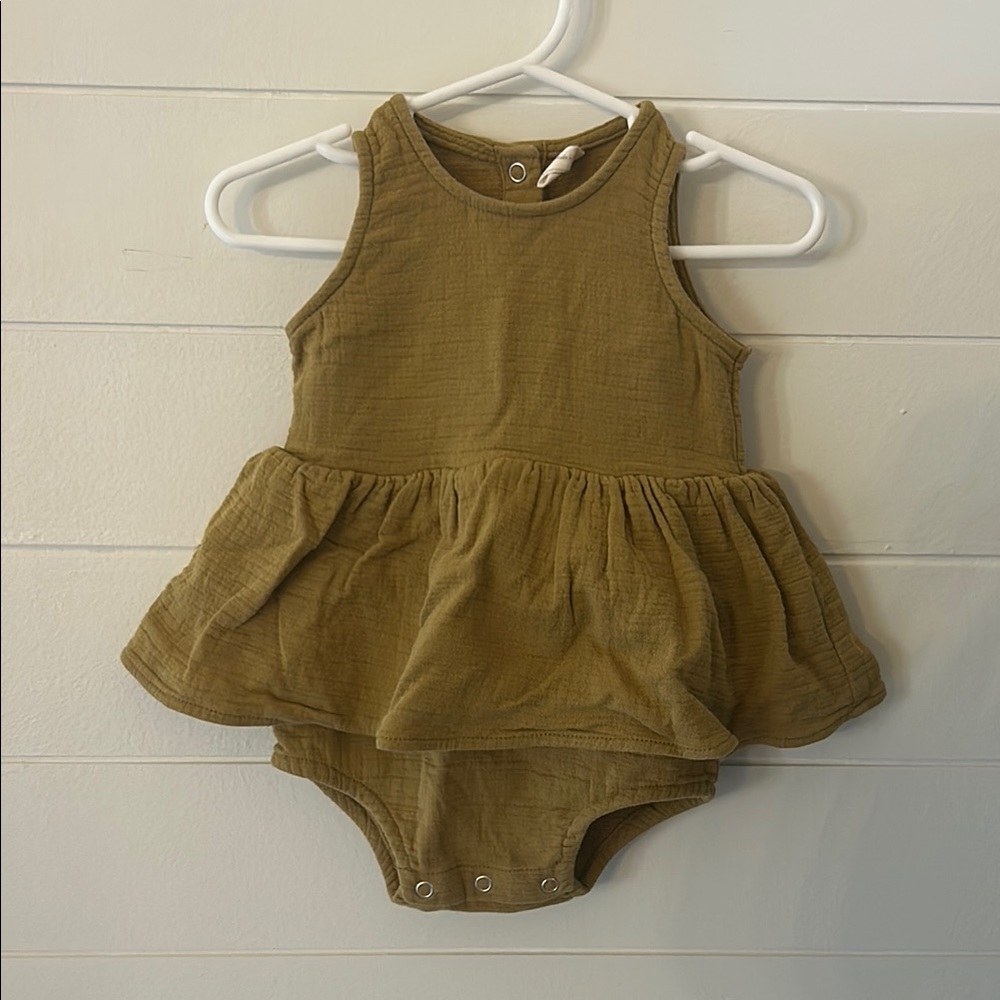 Quincy Mae Olive Green Sleeveless Baby skirted bodysuit